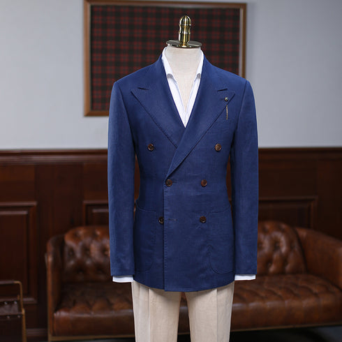 Blue Double-Breasted Linen Suit – Inspired by Classic Men’s Linen Suits Plus Size